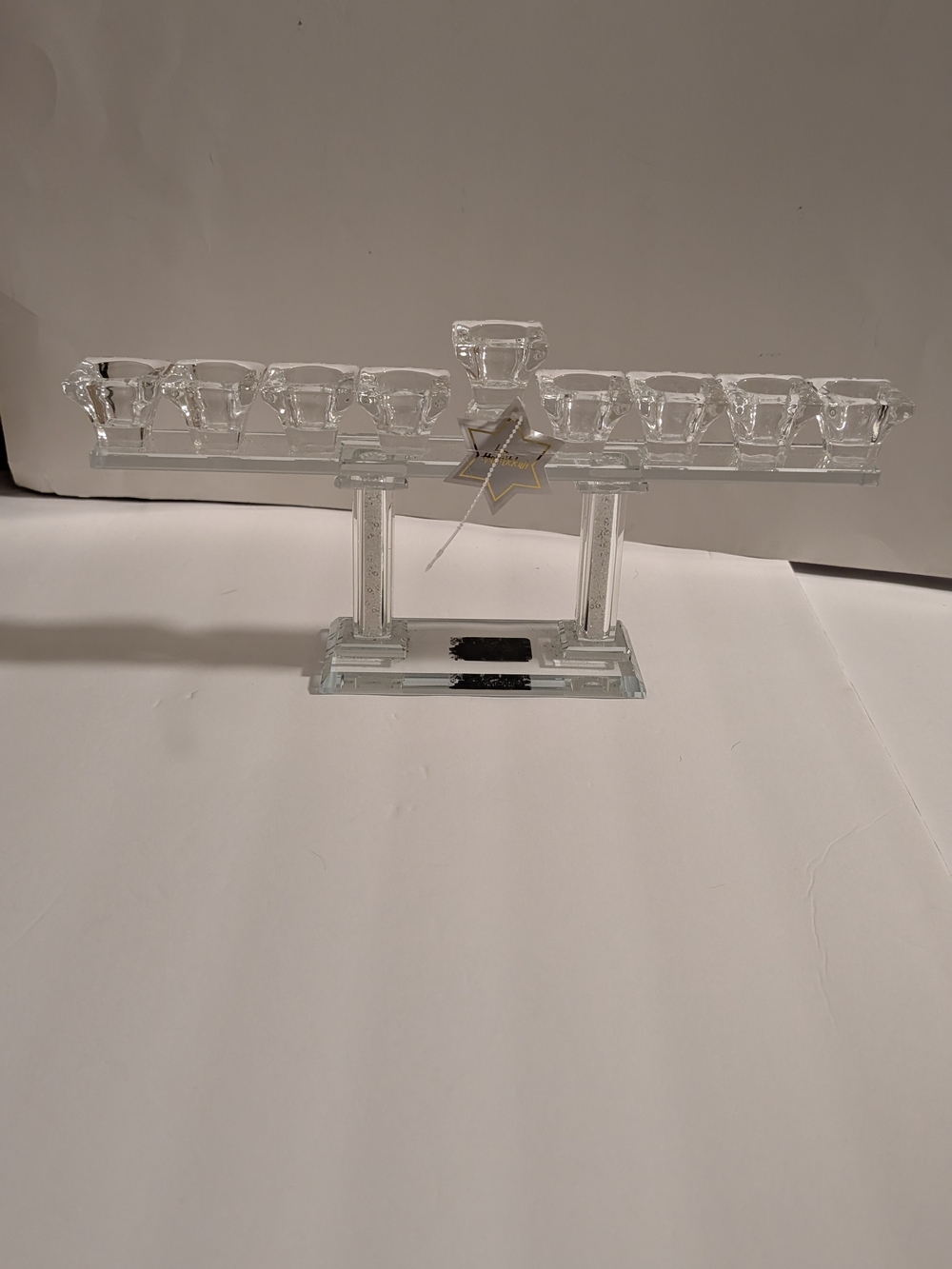 Clear Glass Menorah with Star Accent - Unbranded